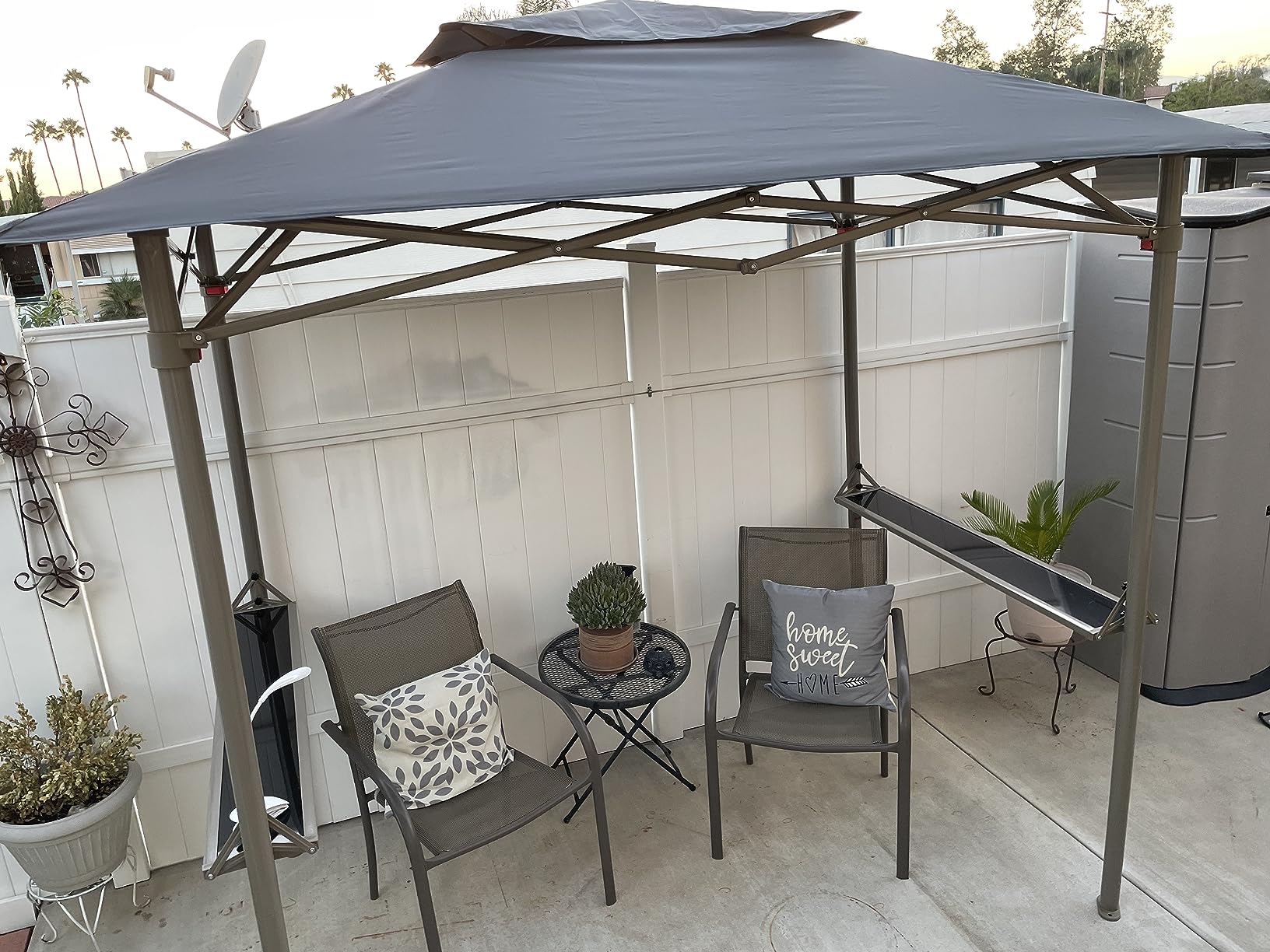 Crown Shades 8x5 Grill Gazebo - Pop Up Canopy for BBQ and Backyard Patio - Easy Outdoor Barbecue Shade Cover with Double Tier Vented Top & 2 Side Shelves (Grey) customer photo 2