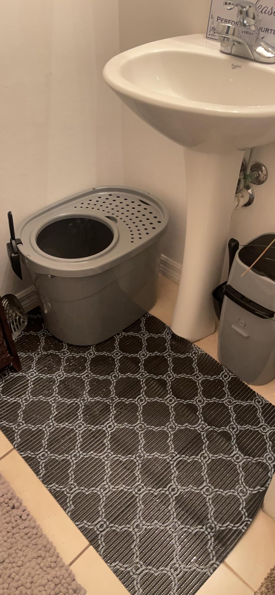 Amazon Basics Large Cat Litter Box with High Sides, Top Entry, Odor Control, Includes Scoop, 20.5 x 14.75 x 14.38 inches, Grey customer photo 1