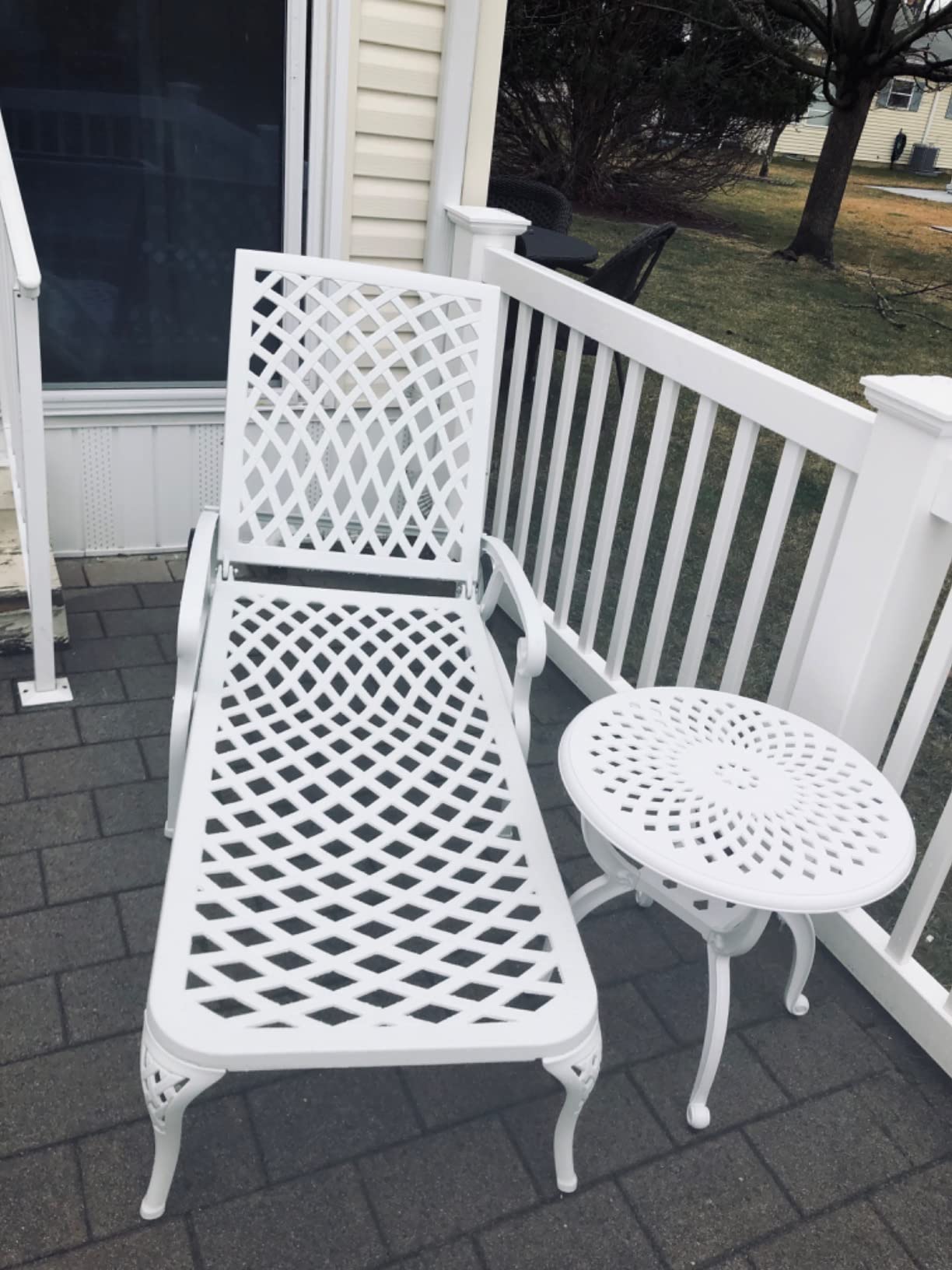 VINGLI Cast Aluminum Outdoor Chaise Lounge Chair with Wheels, Patio Chaise Lounges with 3-Position Adjustable Backrest, Pool Lounge Chair Reclining Chairs for Poolside Tanning (1, White) customer photo 2