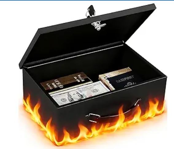 KYODOLED Fireproof Document Box with Key Lock, Large Safe Storage Box for Valuables, Fire Resistance Security Chest, Lock Box for Passport, Cash, Tablet 13.2'' x 11'' x 4.13'' Black customer photo 2