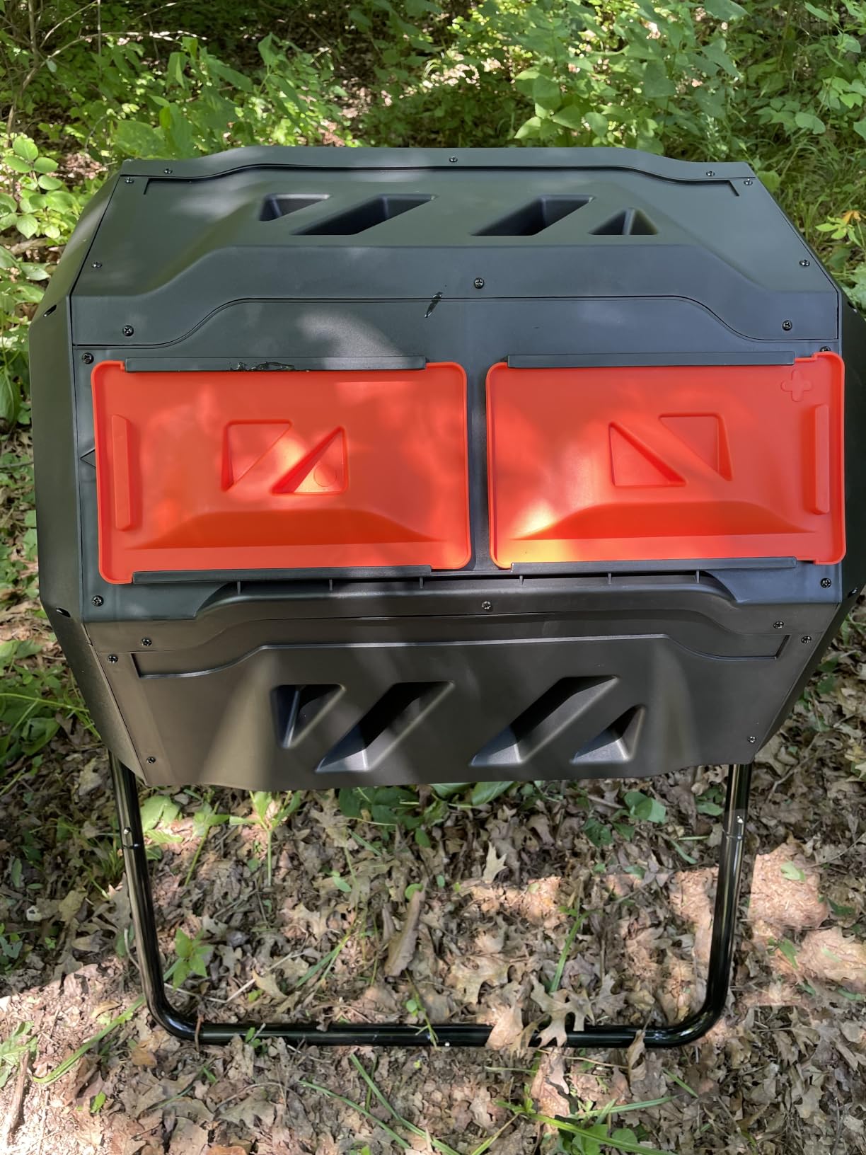 Hourleey Compost Bin Outdoor, 43 Gallon Dual Chamber Tumbling Composting Bin with Sliding Doors, Tumbler Rotating Batch Composter Bin for Garden Kitchen Yard customer photo 2