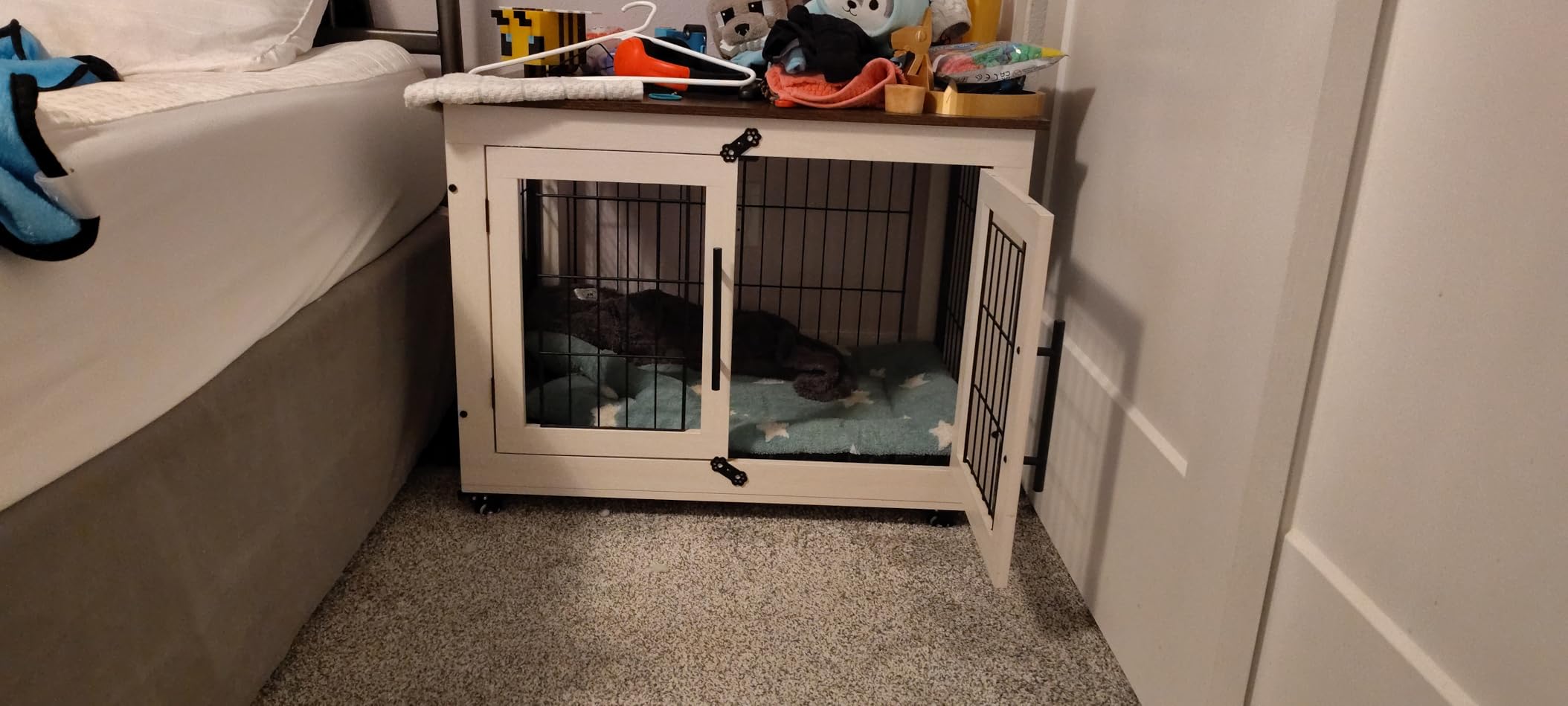 Medium Dog Crate Furniture, 32'' Heavy Duty Kennel w/Cushion & Wheels customer photo 2