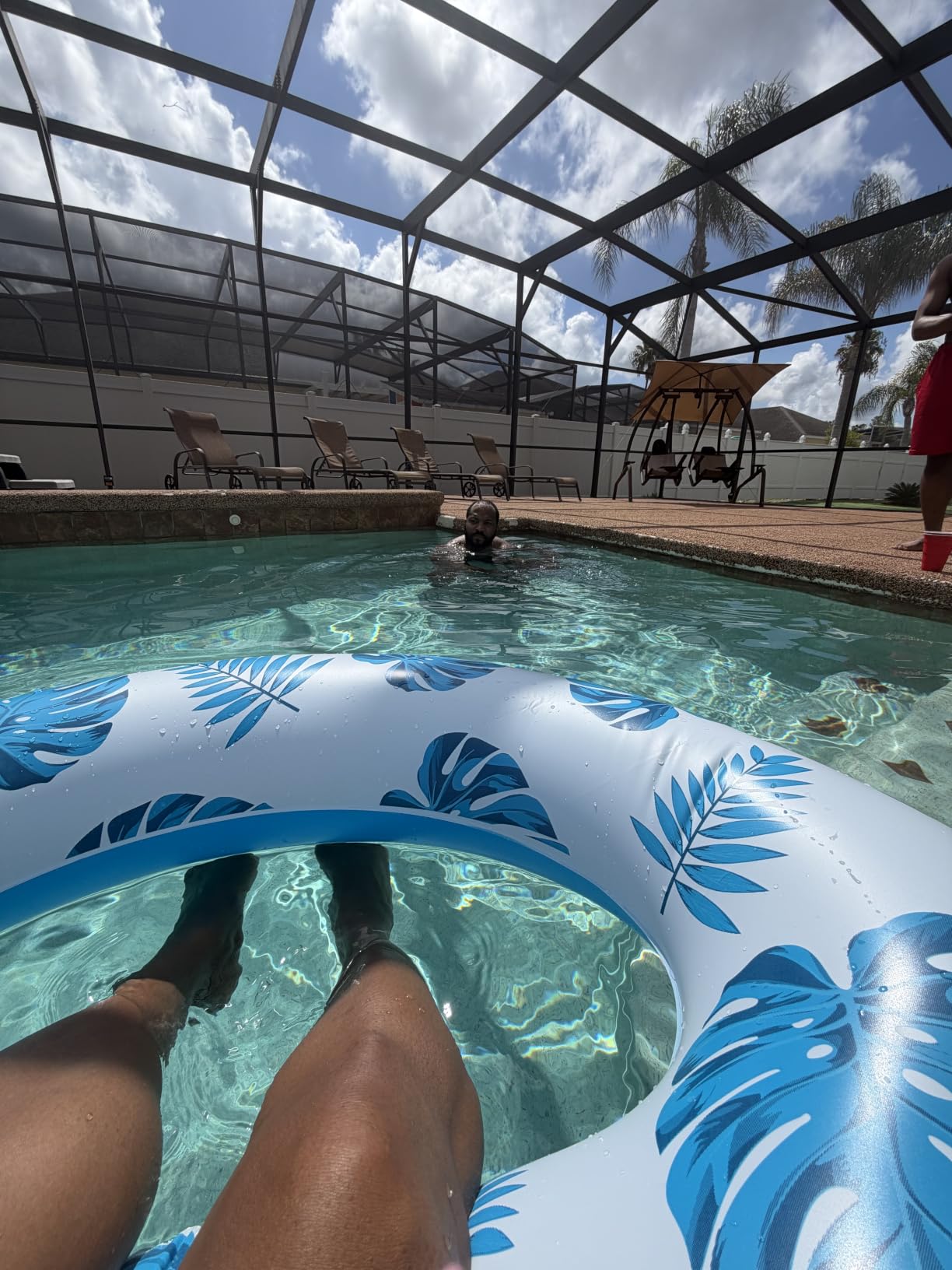 COOLCOOLDEE Pool Lounge Float with Canopy UPF50+,Extra Large Pool Floats for Adults Heavy Duty,Inflatable Lounger Float with Cup Holder & Backrest,Footrest customer photo 1