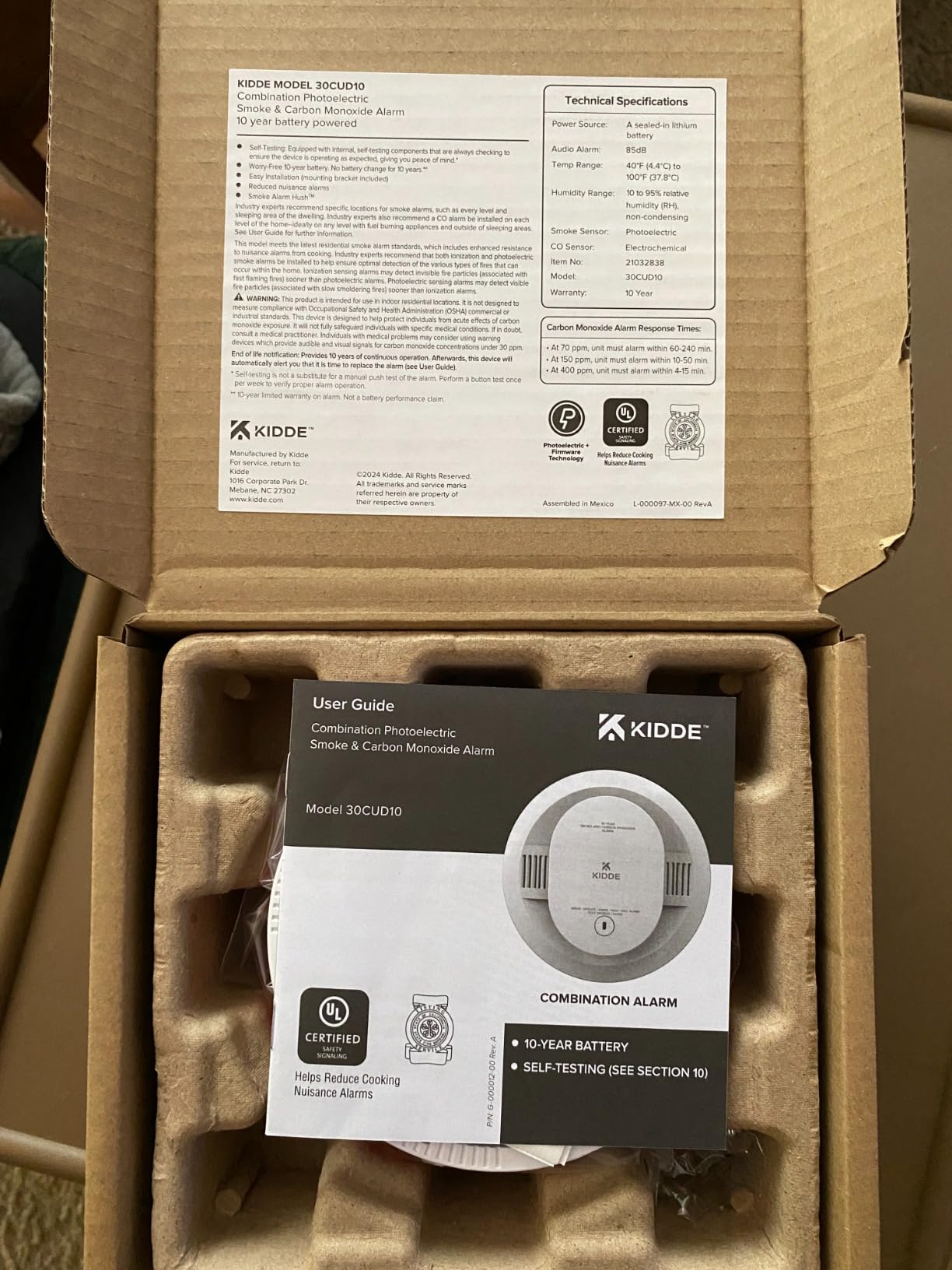 Kidde Smoke & Carbon Monoxide Detector, 10-Year Battery, 30CUD10, 1 Pack customer photo 2