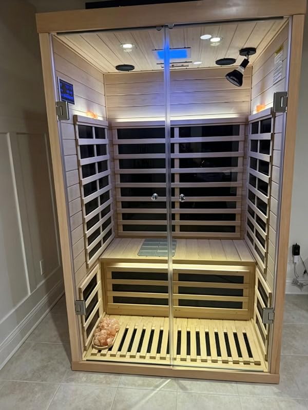 Smart Infrared Sauna 2 Person, 1780w Indoor Sauna Room with APP & LCD Panel Control, 0-5mg Low Emf Far Infrared Sauna for Home, Chromatherapy Light, Bluetooth Speaker, Insulation Cover, Reading Light customer photo 2
