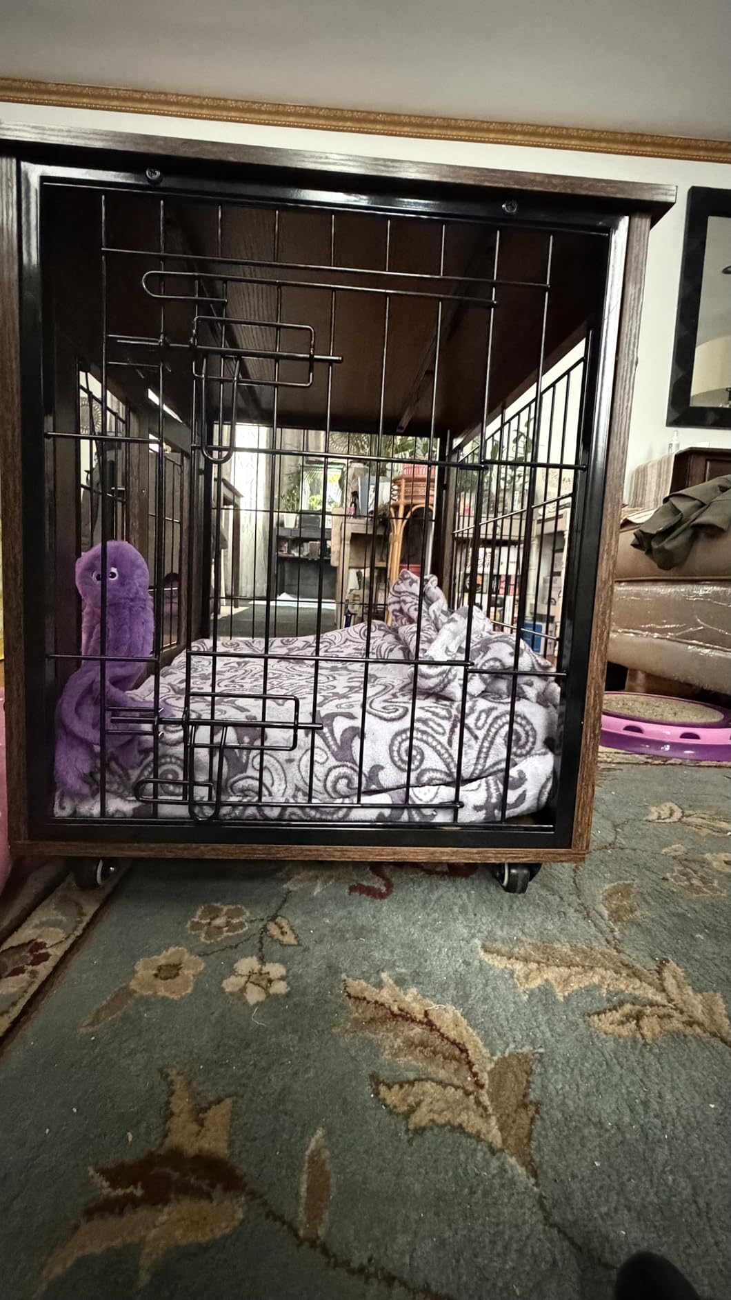 YaFiti Dog Crate Furniture, 32.5” Wooden Indoor Dog Kennel, Rustic Brown customer photo 1