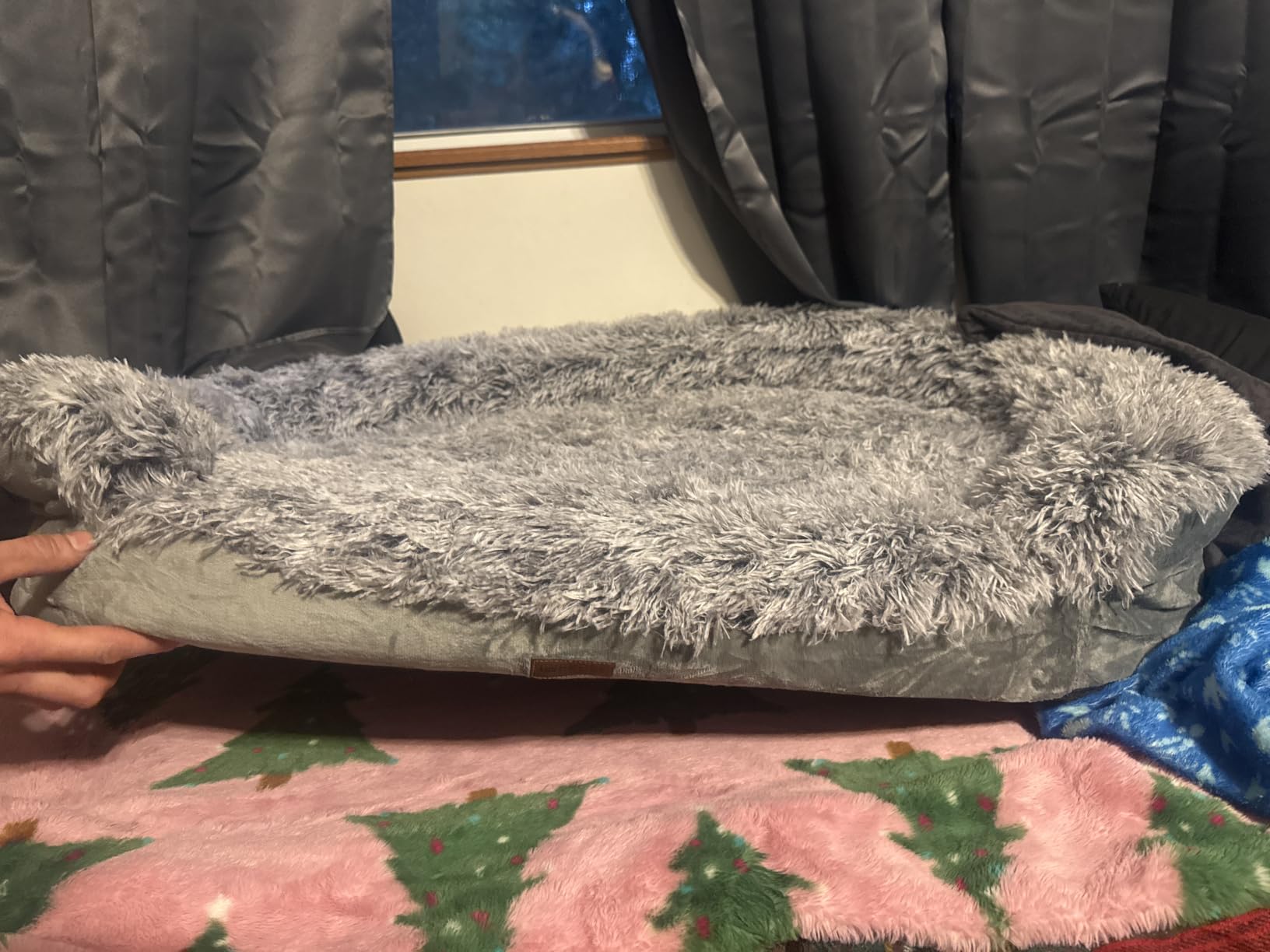 iweepet Fluffy Calming Orthopedic Dog Beds for Large & Extra Large Dogs, 44’’ Supportive Dog Sofa Bed with 3.7 inch 28D Egg-Crate Foam, Removable Washable Plush Cover, Waterproof Lining,Grey customer photo 1