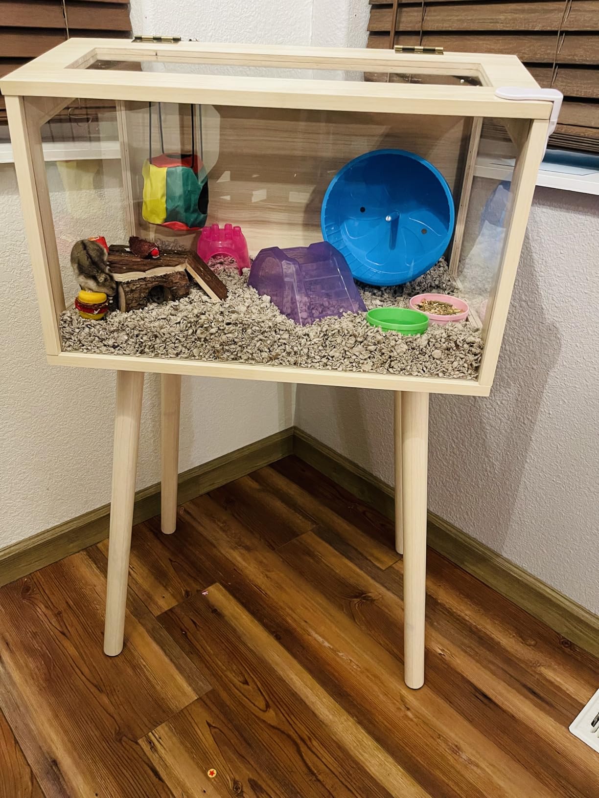 PROLEE Hamster Cage Wooden Chew Proof, Extra Large Mice and Rat Habitat Openable Top with Acrylic Sheets Solid Built Small Animal Cage with Leg Stands, 48 Inch Long customer photo 2