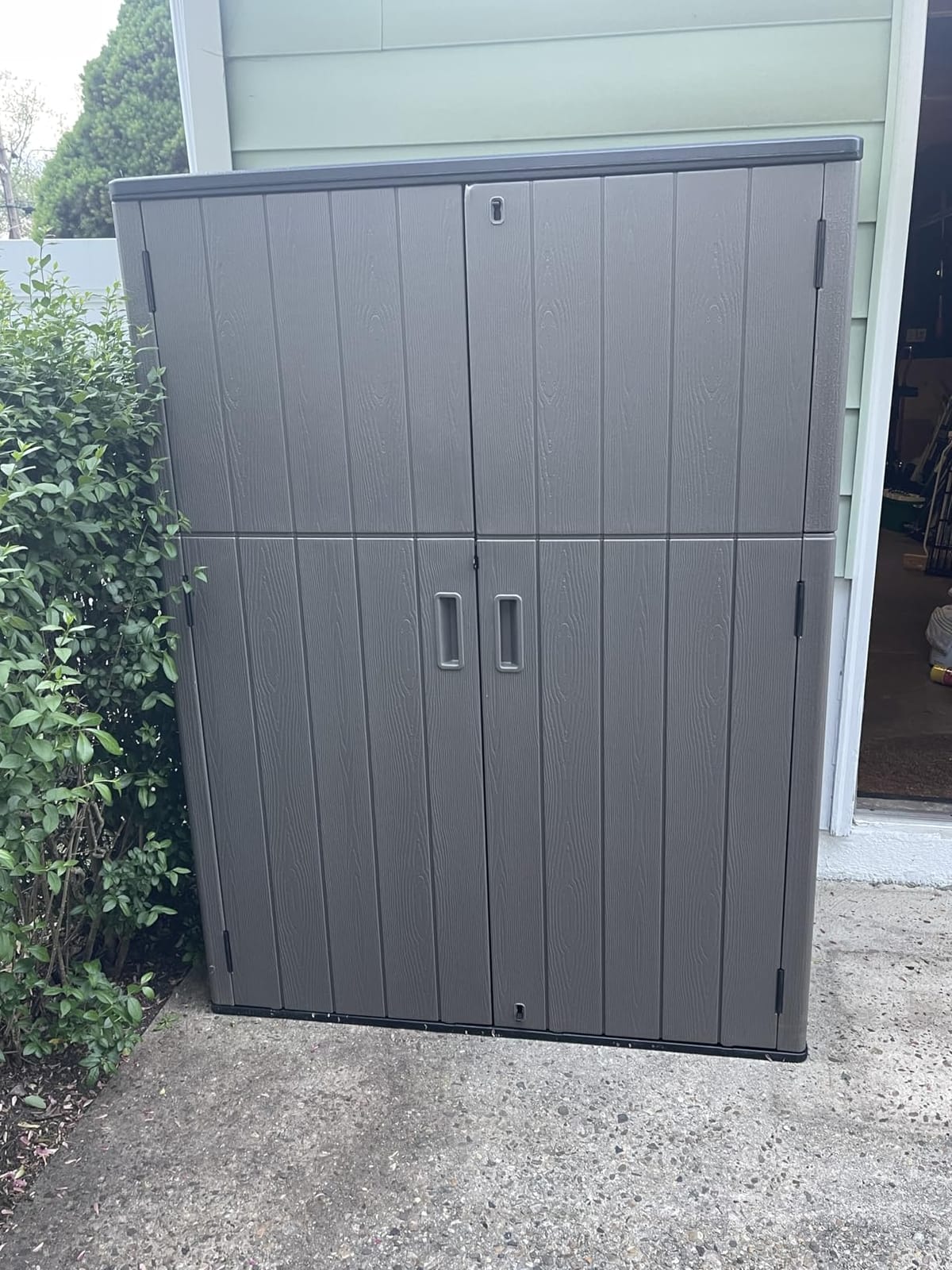 KINYING Outdoor Vertical Storage Shed,57 Cu.ft Outdoor Storage Cabinet Waterproof,Resin Sheds & Outdoor Storage Clearance for Garden,Patio,Backyard,Lockable (Black) customer photo 2