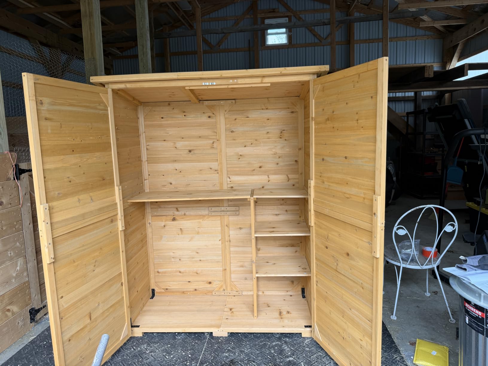 VEVOR Outdoor Storage Shed, Large Wooden Outside Storage Cabinet with Waterproof Roof and Metal Frame, Double Lockable Doors Garden Tool Shed Storage House Cabinet with Shelves & Floor, 55