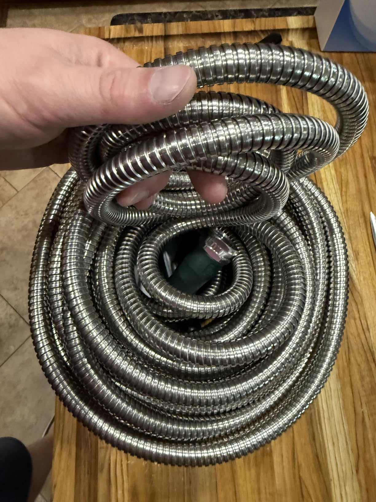 RUGGED RHINO Metal Garden Hose with Spray Nozzle, 50FT, 304 Stainless Steel, 750 PSI Burst Strength, Heavy Duty Flexible Water Hose, Kink Resistant, Leakproof for Yard, Lawn and Outdoor Use, Green customer photo 1