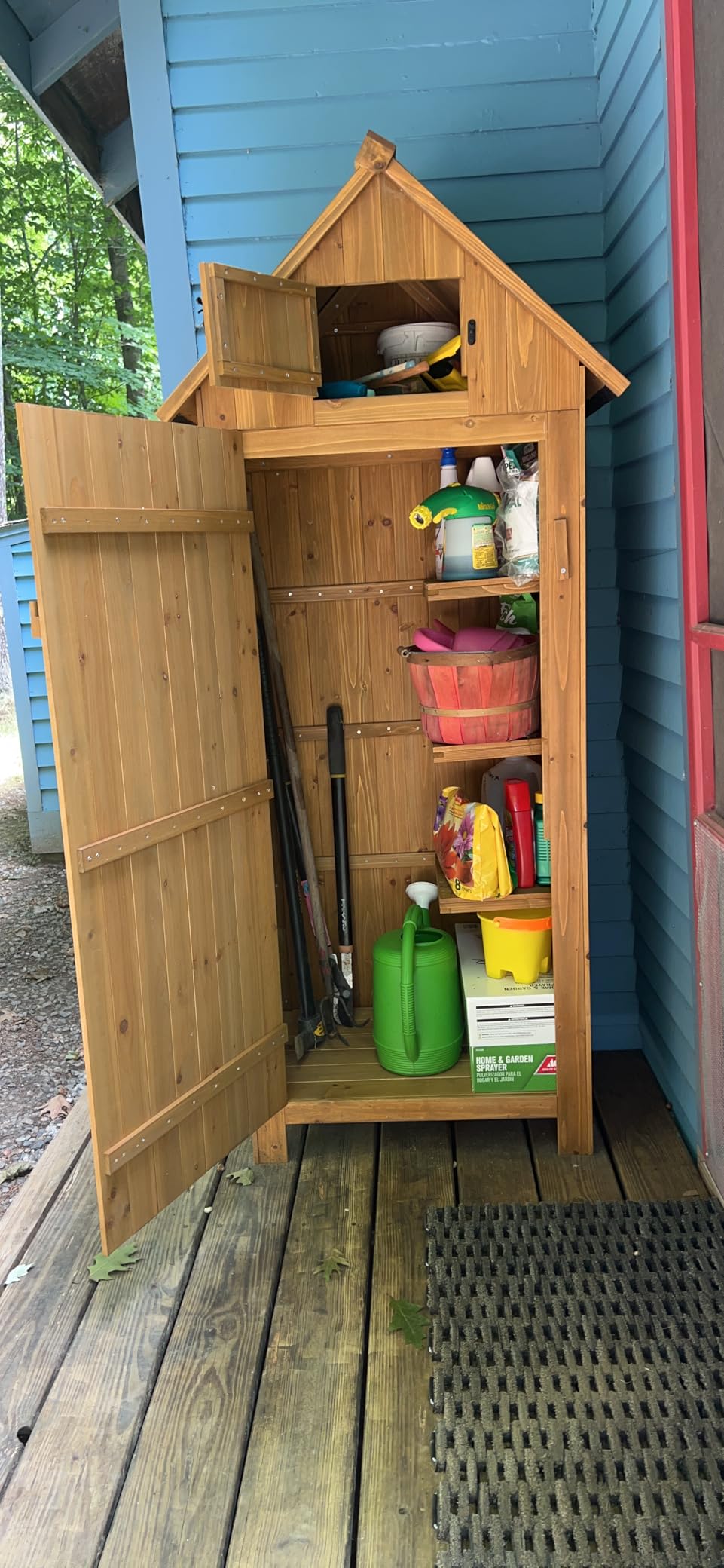 VINGLI Outdoor Wooden Storage Shed, Garden Shed Outside Tool Cabinet with Safety Latch, Patio Storage Organizer (Light Green) customer photo 1