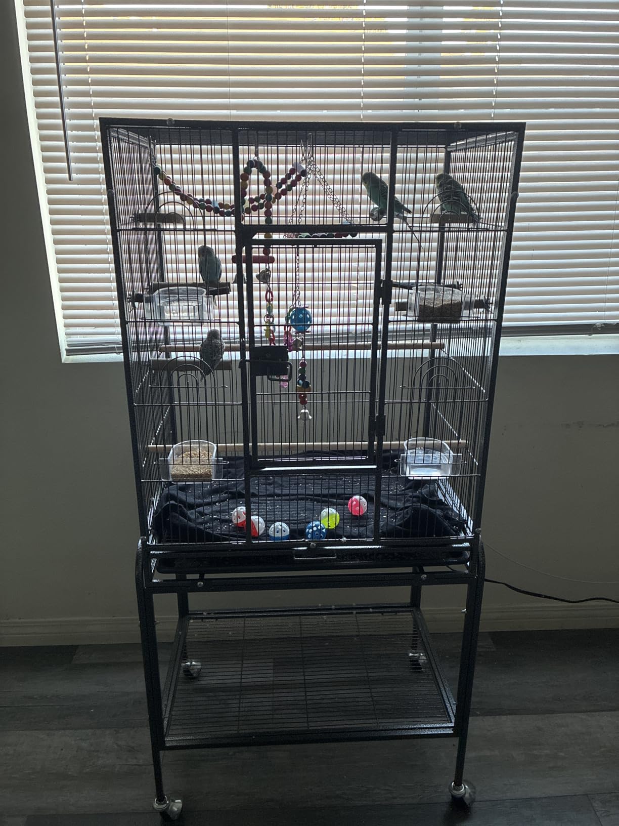 VINGLI 53-inch Bird Cage with Wheels, Durable Wrought Iron Parakeet Cage with Slide Out Tray, Black Bird Cages for Parakeets/Lovebird/Cockatiels/Budgies and Other Small/Medium Birds (Black, 53 inch) customer photo 1