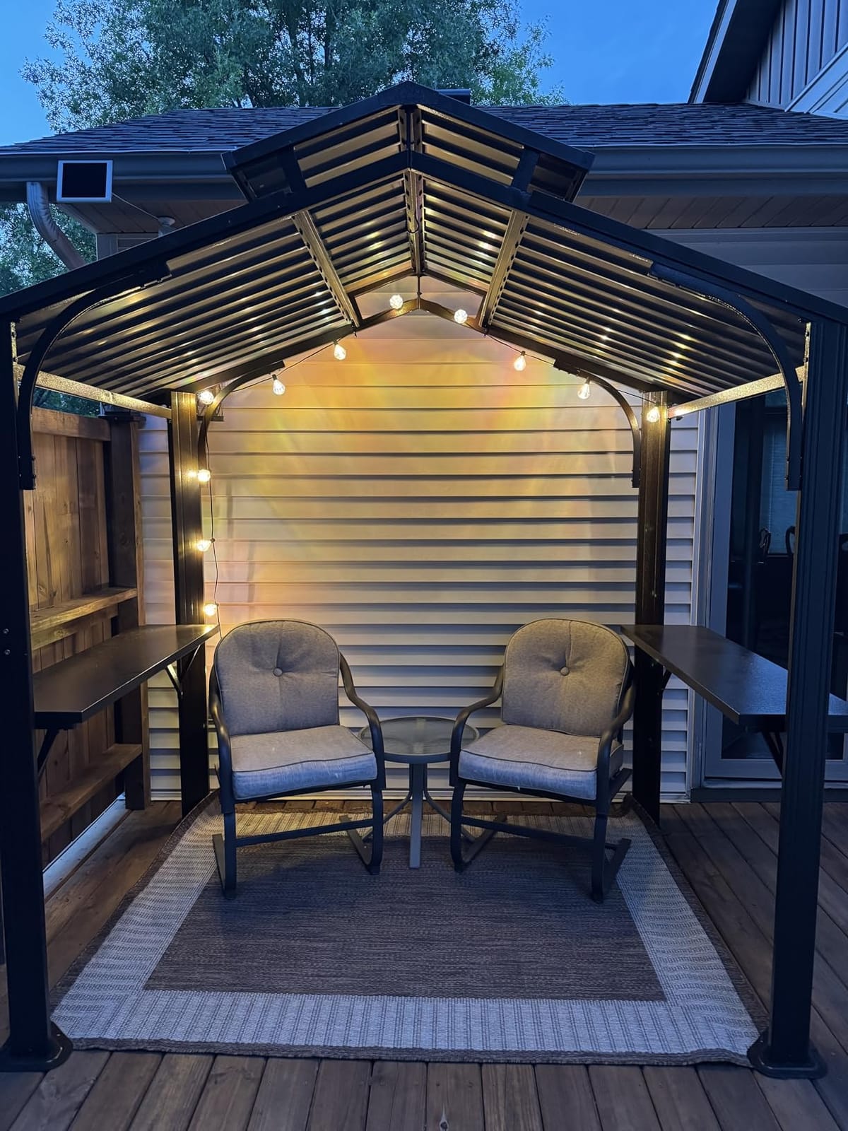 Domi 8x5FT Hardtop Grill Gazebo, Outdoor BBQ Gazebo with 2 Side Shelves and Ceiling Hook, Metal Grill Canopy with Galvanized Steel Double Roof for Patio Lawn Patio Backyard Deck, Grey customer photo 1