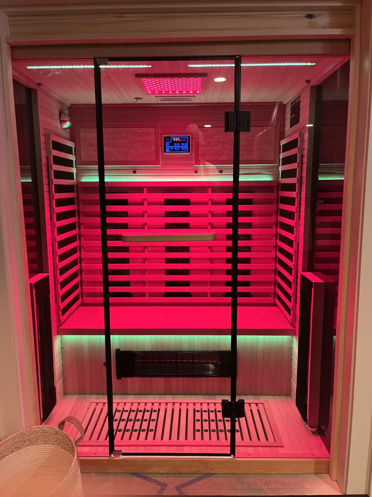 MEISSALIVVE Full Spectrum Infrared Sauna，3-4 Person Home Sauna，Wooden Canadian Hemlock Luxury Indoor Spa Sauna with Resonance Speaker, Panoramic Tempered Glass Door customer photo 2
