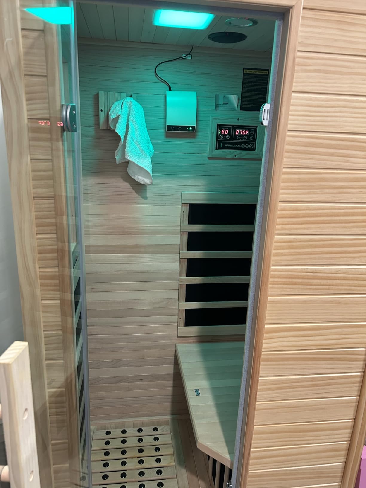 2-Person Infrared Sauna, Indoor Home Sauna Room Hemlock Wood Sauna Low EMF Far Infrared Heating with Tempered Glass Door Bluetooth Speakers, Chromotherapy Lights for Family(110V, 1850W)Truck delivery customer photo 1