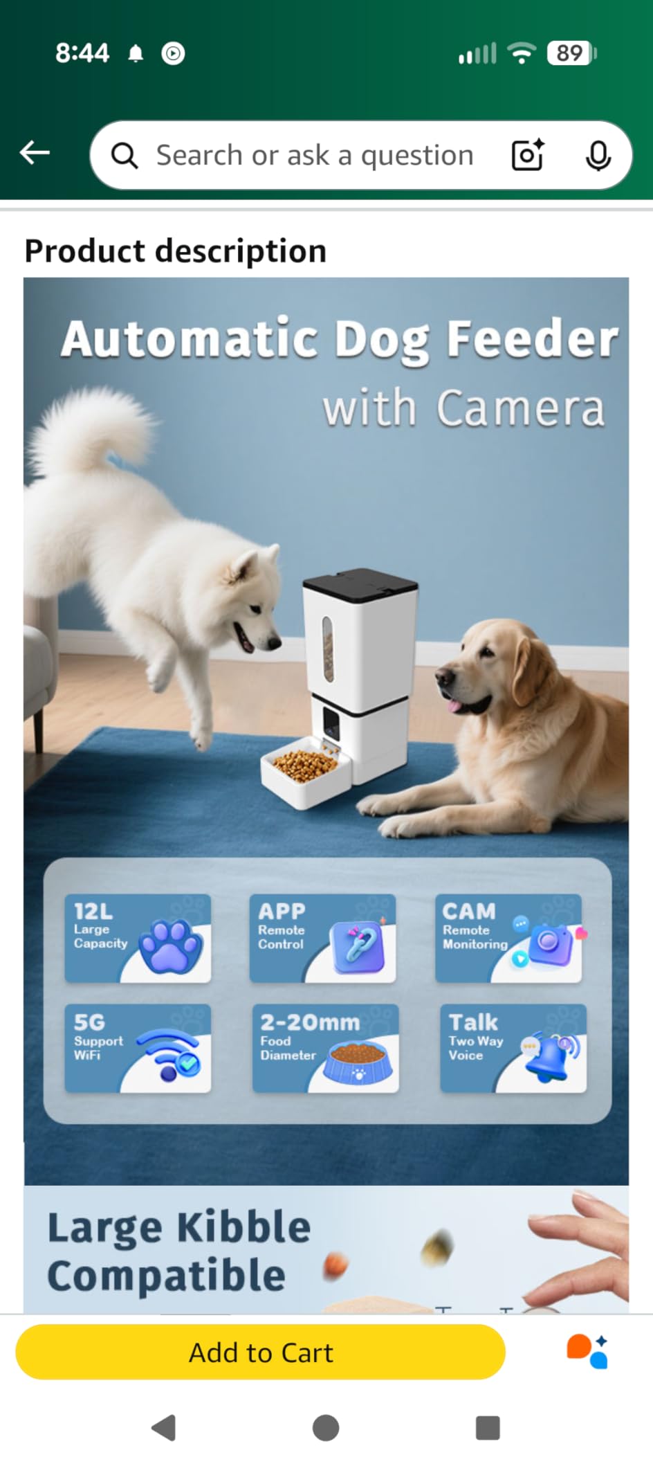 Automatic Dog Feeder Large Breed: 12L/50 Cup Capacity for Kibble up to 20mm customer photo 2