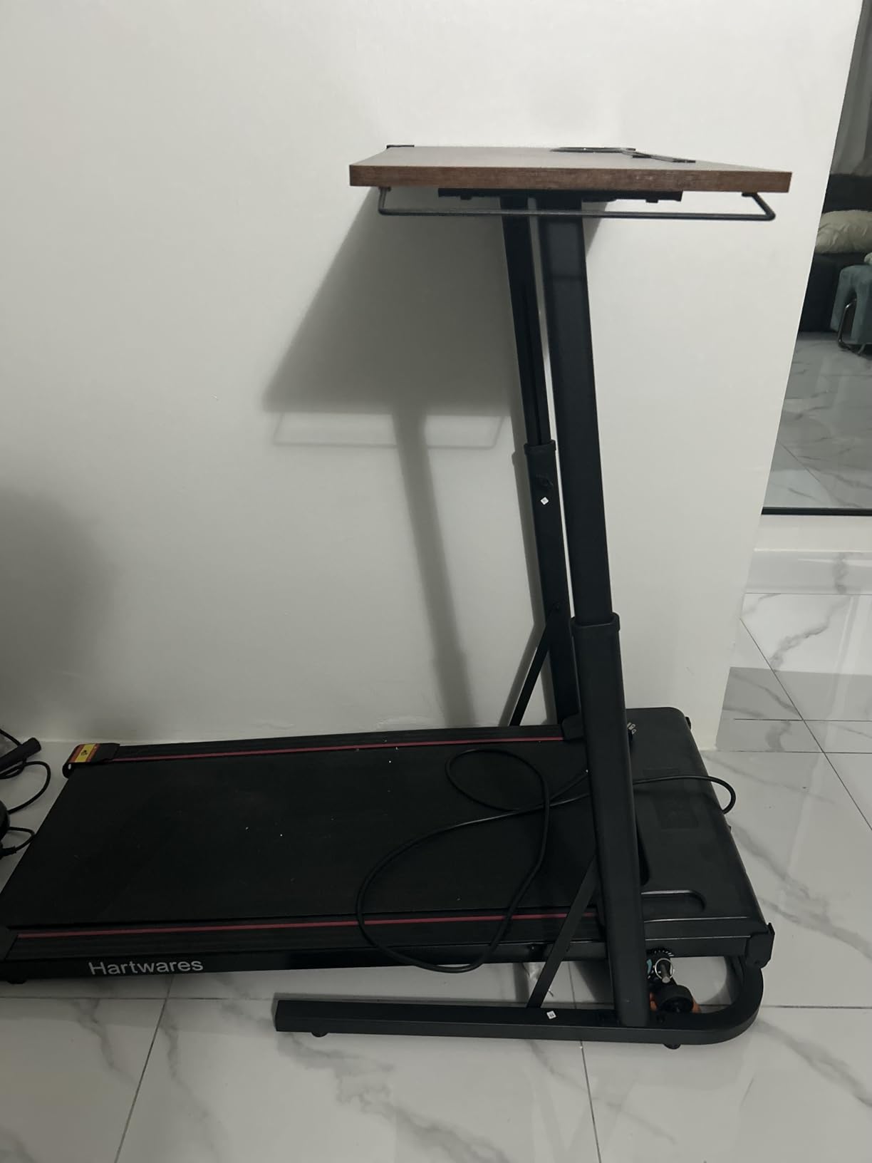 Treadmill Desk, Small Standing Desk for Walking Pad, 30-47 Inch Adjustable Height Walking Pad Stand for Treadmill, Portable Standing Table for Bike and Home Office Work - Brown customer photo 2