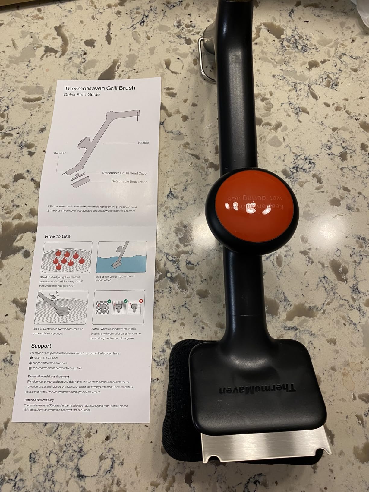 ThermoMaven Bristle-Free BBQ Grill Brush - No Wire Risk Steam Cleaner Removes Burnt Grease Fast - 17