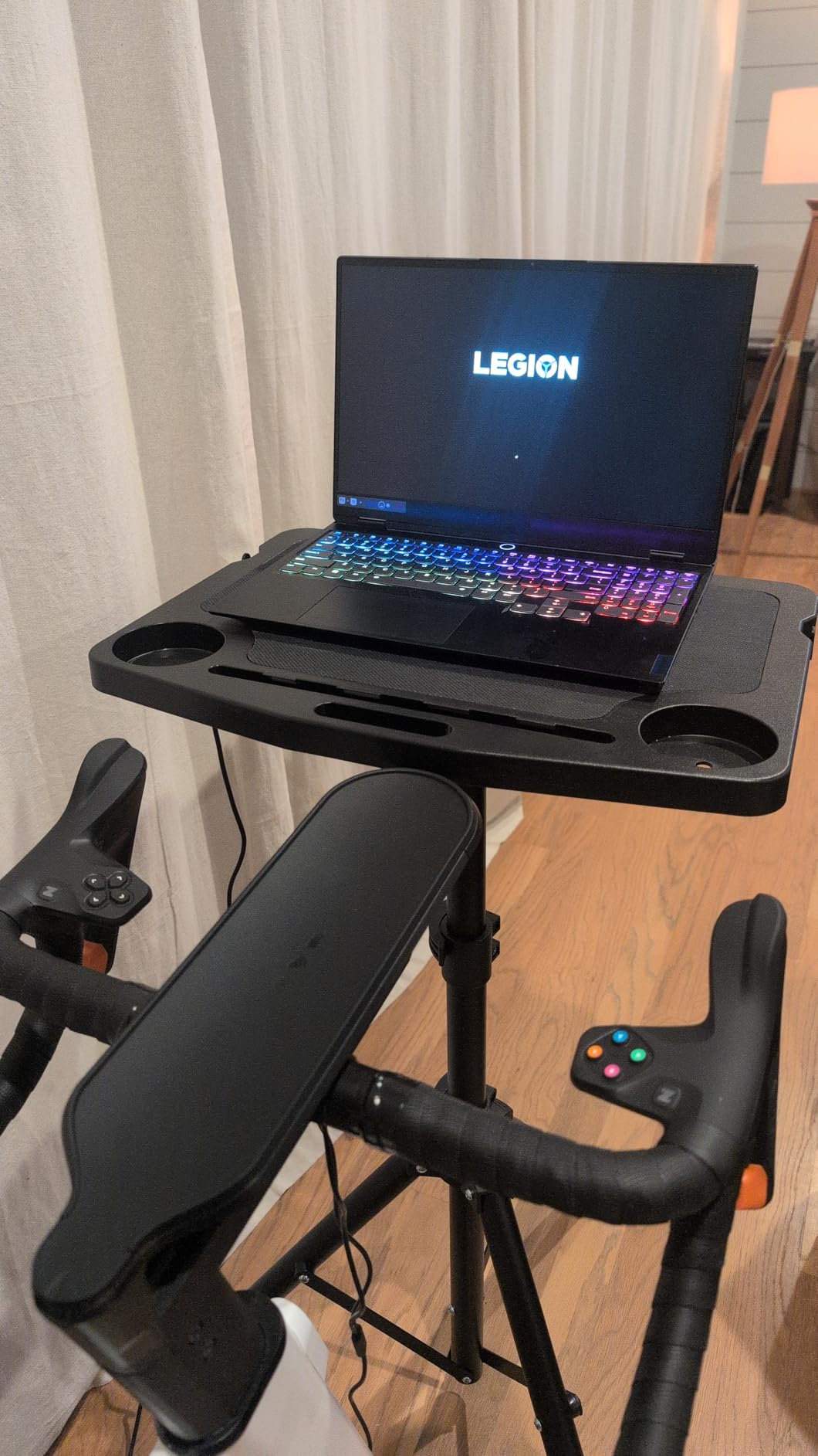 Indoor Cycling Desk - Foldable Tabletop with Non-Slip Surface - Adjustable Height Computer Stand, Bike Trainer & Treadmill Desks customer photo 1
