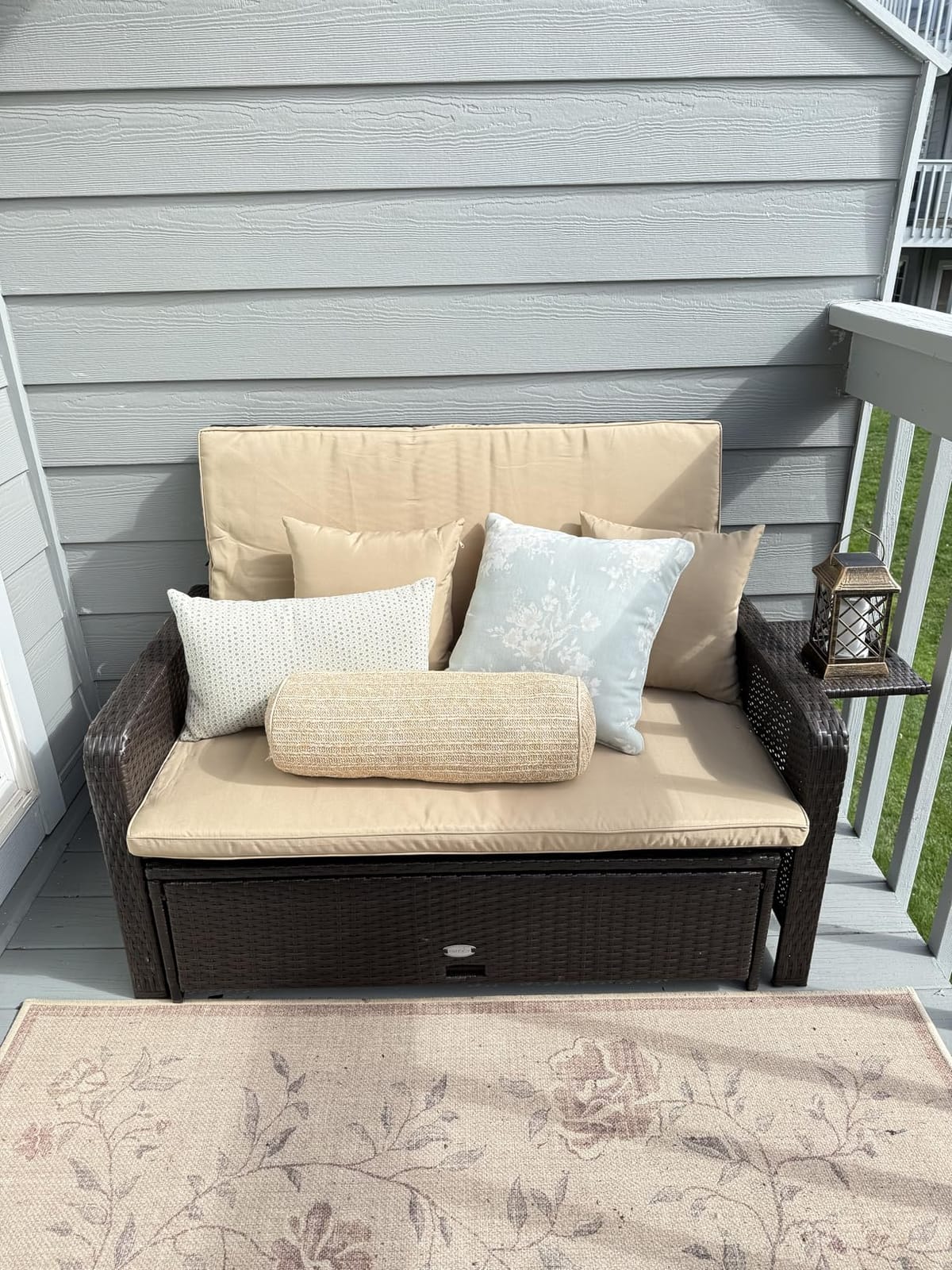 RELAX4LIFE Wicker Patio Outdoor Daybed - Rattan Day Bed Lounger w/Loveseat & Storage Ottoman, Sunbed Sofa Set w/Cushions, 4-Level Adjustable Backrest & 2 Retractable Trays, Patio Daybed (White-Black) customer photo 2