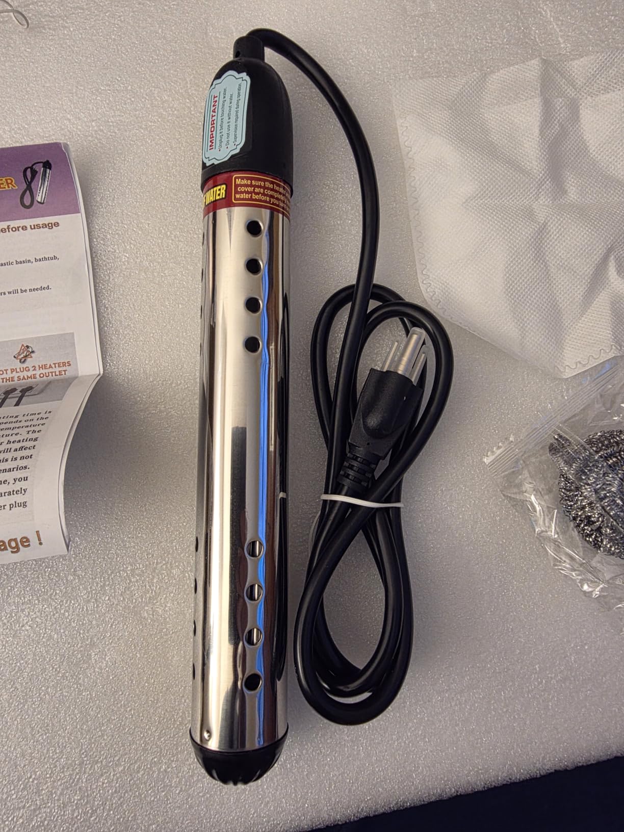 2000W Immersion Water Heater Electric, Portable Bucket Heater with Built-in Temperature Control, Anti-Leakage Safety Design & Longer Dual U Heating Tube, LCD Thermometer for Bathtub, Small Pool customer photo 2